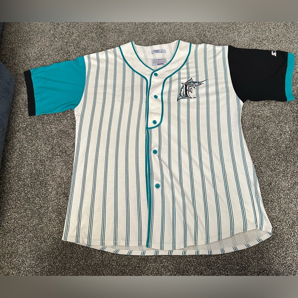 Vintage Miami Marlins  Teal & Black Pinstripe Baseball Jersey